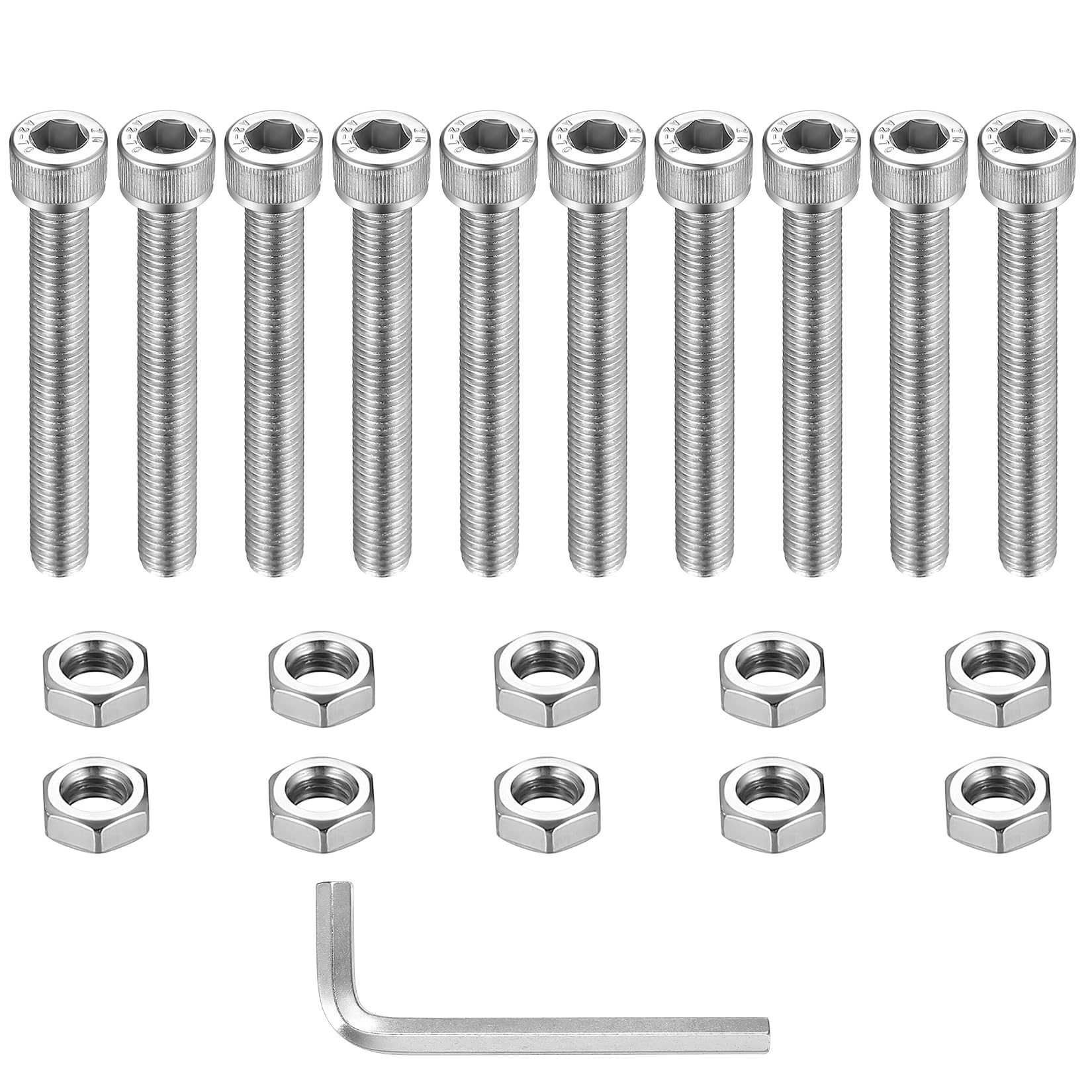 10 Pcs M10 Bolts and Nuts Set, Hex Socket Head Cap Screws Bolts, Allen Socket Head Cap Screws Nuts and Bolts Set, Stainless Steel Machine Screws, Cylindrical Fully Threaded Bolts Screws (M10x80mm)