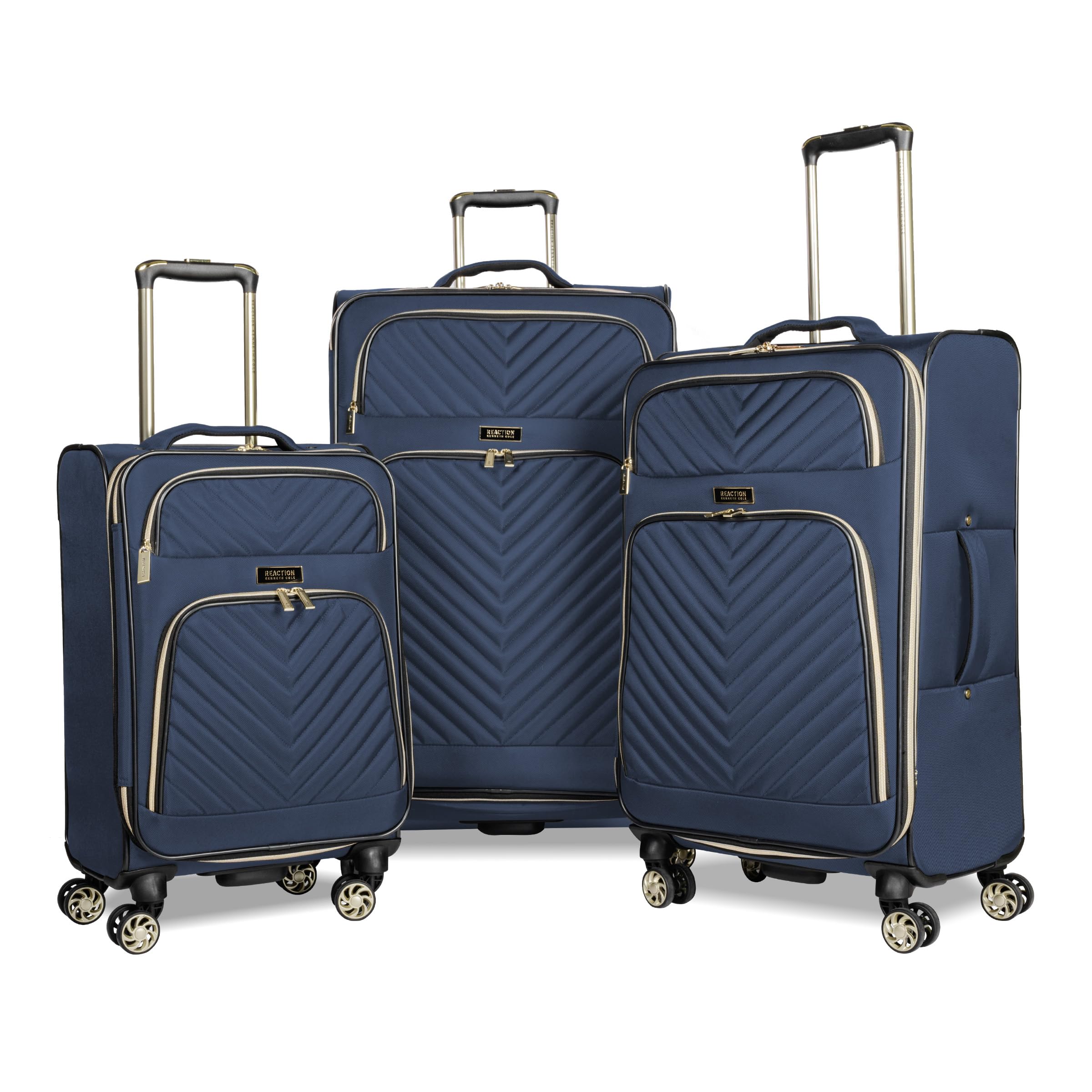 Kenneth Cole REACTION Chelsea Chevron Quilted Luggage, Navy, 3-Piece Set (20″/24″/28″)