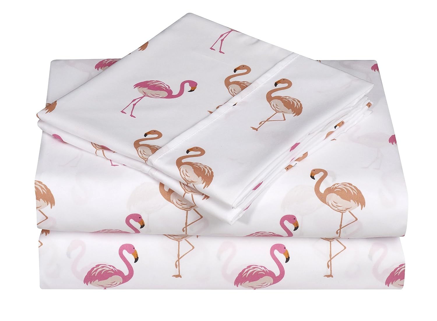 Swift Home Caribbean Joe Ultra-Soft Double Brushed 4-Piece Microfiber Sheet Set. Beautiful Tropical Patterns, and Vibrant Solid Colors, Luxury, All-Season Bed Sheet Set - Flamingo, Queen
