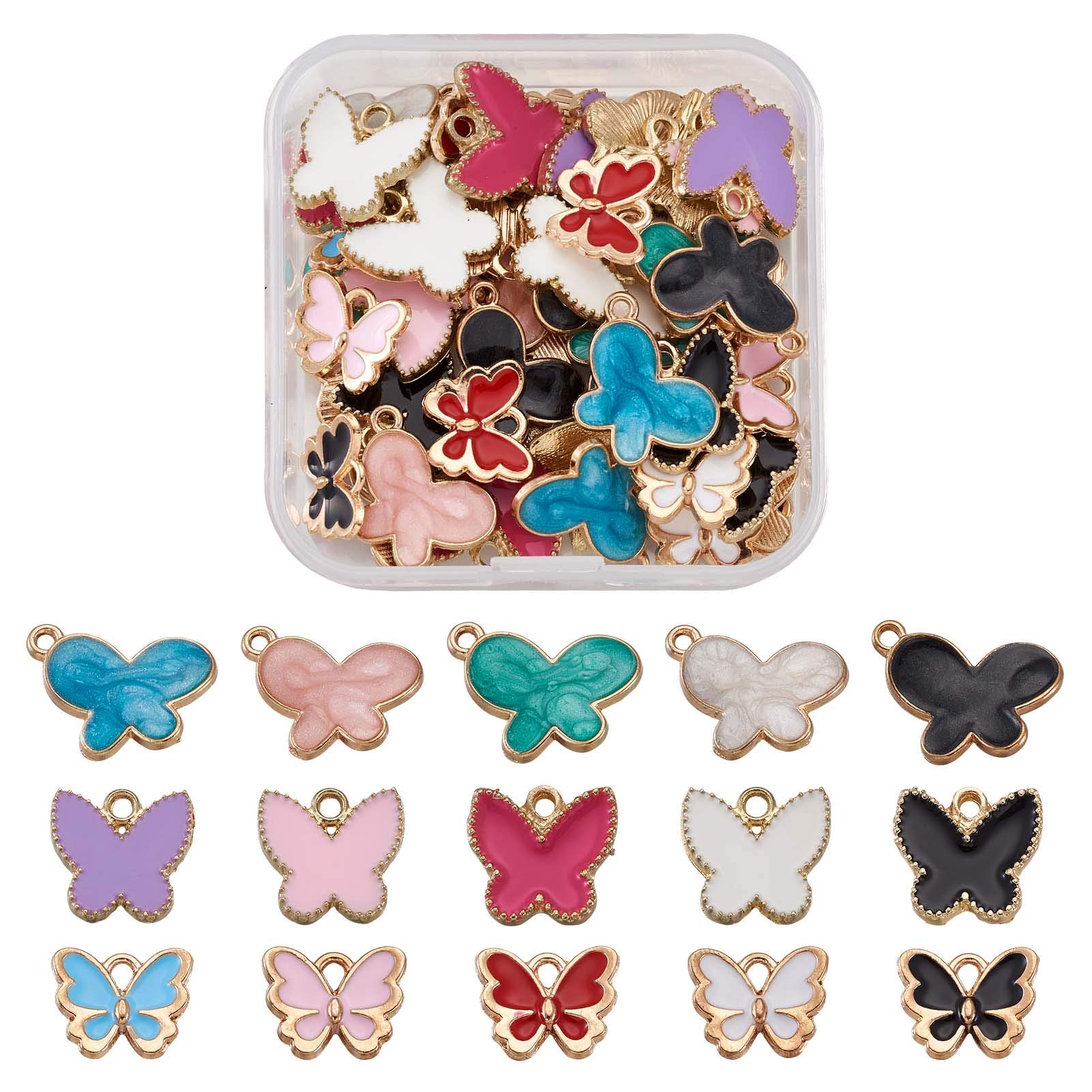 Craftdady 60pcs Butterfly Enamel Charms Pendants Golden Plated Flying Insect Oil Drop Pendants for DIY Necklace Bracelet Jewellery Making