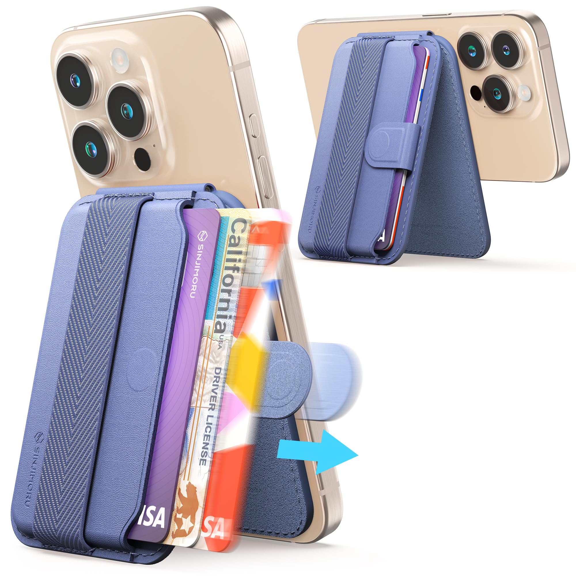 Sinjimoru Pull & Eject Magnetic Wallet for iPhone, Phone Wallet with Adjustable Stand, Compatible with MagSafe Wallet, M-Pull Tab Stand Lavender