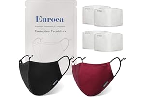 Euroca Face Masks Reusable with Filters Made from Cotton Fabric Washable with Nose Clips Adjustable Ear Loop for Men Women Te