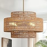 InterMaka 4-Light Boho Rattan Chandelier Light Fixture, 17.7” Hand Woven Rustic Chandeliers Farmhouse Chandelier Hanging Ligh