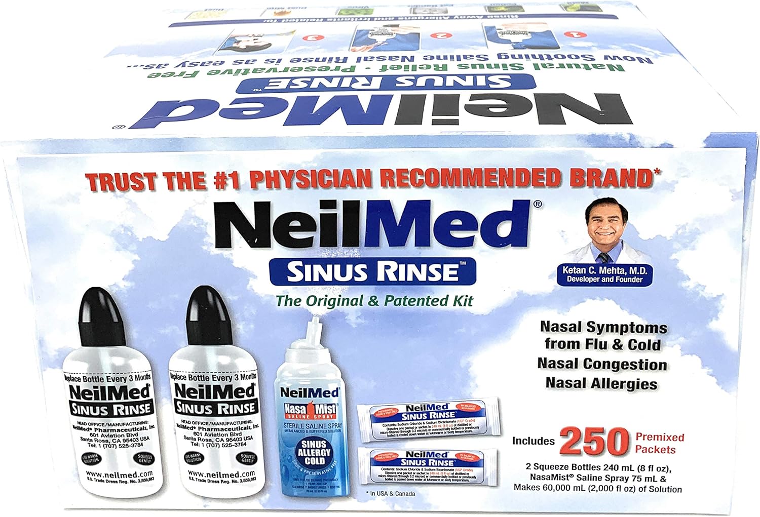 NeilMed Sinus Rinse - 2 Bottles - 250 Premixed Packets