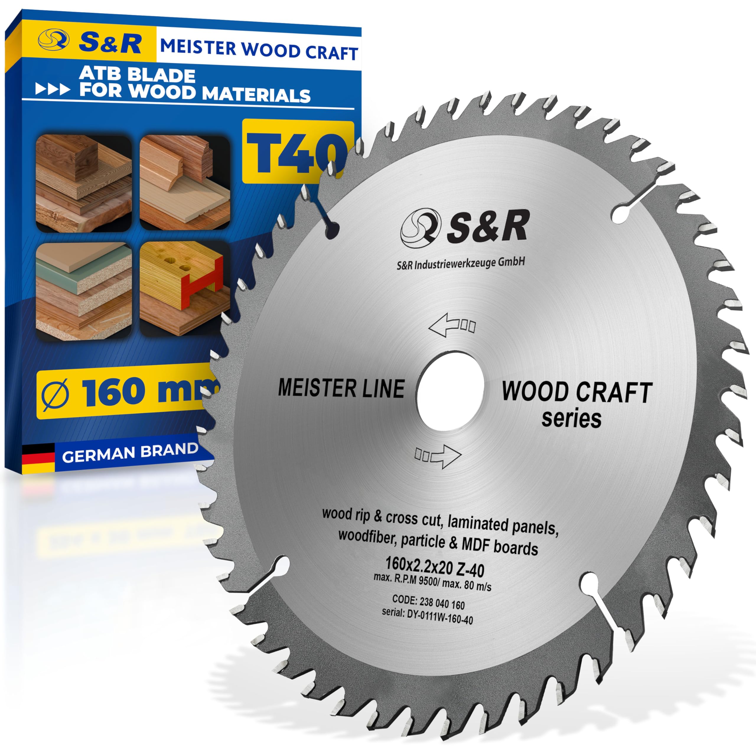 S&R Circular saw blade 160mm x 20 mm (+ring 16mm) x 2.2mm 40T, Wood Craft in professional quality