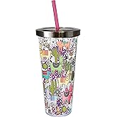 Spoontiques - Glitter Filled Acrylic Tumbler - Glitter Cup with Straw - 20 oz - Stainless Steel Locking Lid with Straw - Double Wall Insulated - BPA Free - Llama