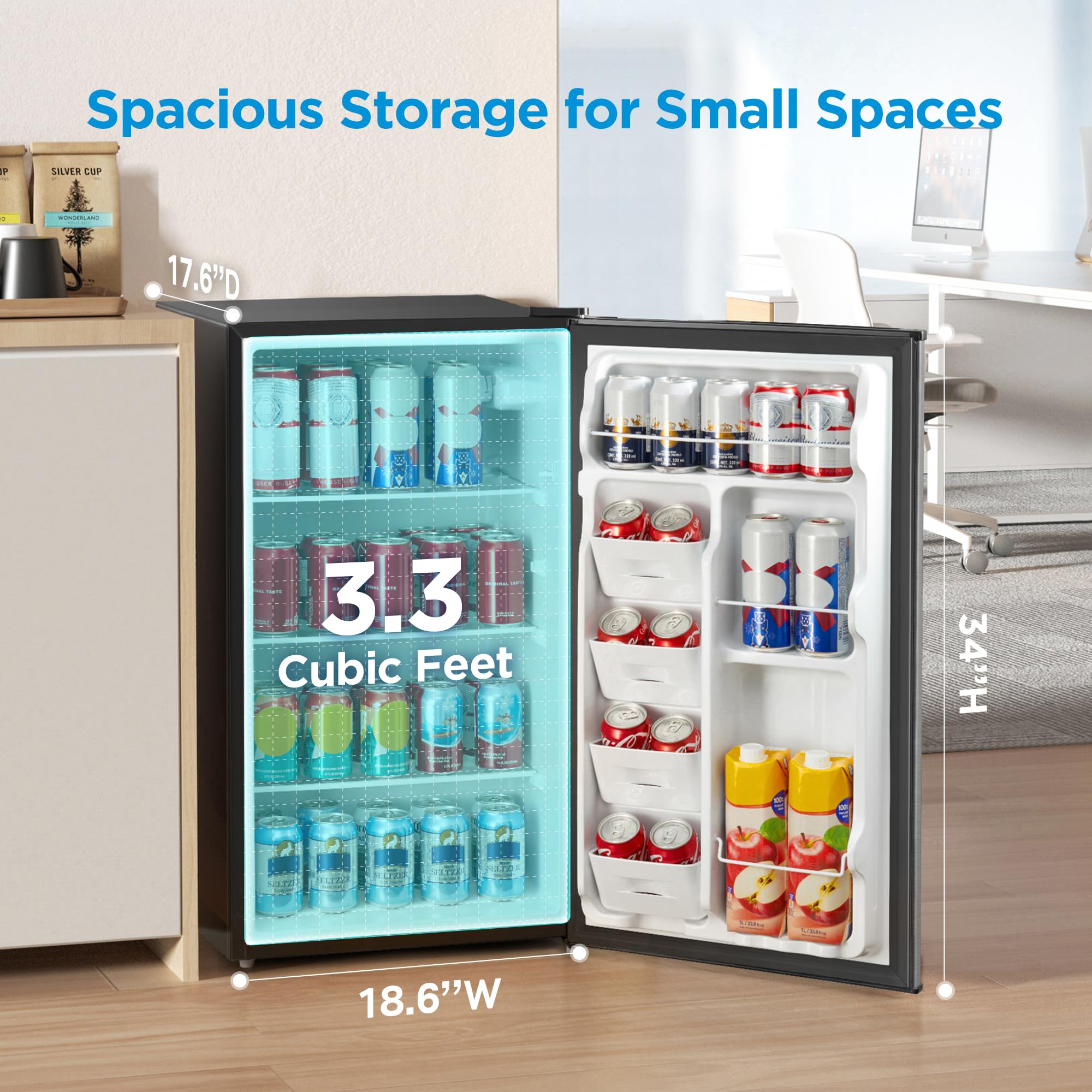 Midea MERM33S1AST 3.3 Cubic Feet Compact Refrigerator, Silver
