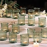 NITIME 32Pcs Ribbed Green Votive Candle Holders, Tea Light Candle Holders Glass for Table Centerpiece, Green Candle Holders for Wedding, Bridal Shower and Tea Party Decorations