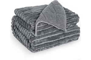 UINIU Sherpa Fleece Weighted Blanket with 3D Ribbed Stripes, 15 lbs Soft Flannel Heavy Throw Blanket for Couch Full Size Bed, Heavy Thick Blankets with Glass Beads, Great for Deep Sleep, 60" x 80"