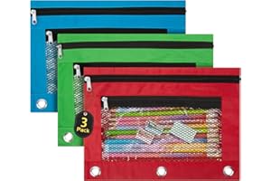 IKAYAS 3 Pack Pencil Pouch for 3 Ring Binder with Zipper, Pencil Pouch Bags for Classroom, Storing School Students Teacher Supplies, Red Green Blue