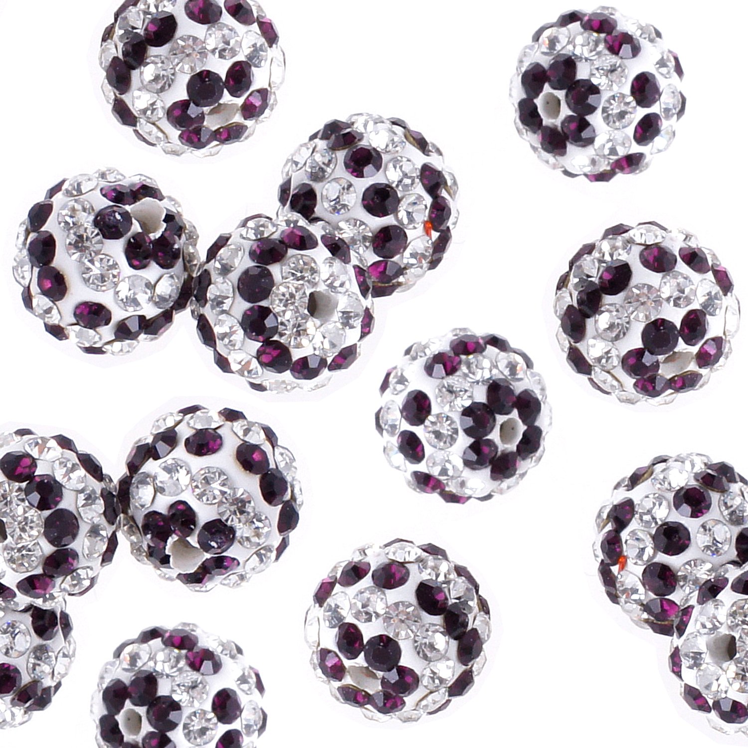 RUBYCA Stripes Czech Crystal Round Disco Ball Clay Beads fit Shamballa Jewelry (50pcs, 10mm, Purple)