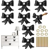 MorningRo 8 Pcs Black Bow Dresser Knobs with Diamond Small Coquette Decor Back to School Cast Iron Drawer Cabinet Knobs for Dorm Girly Bow Drawer Pull Handles for Women Girls Vanity Wardrobe Bedroom