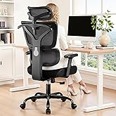 Ergonomic Office Chair High Back Desk Chair with Lumbar Support, Breathable Mesh Computer Chair with Adjustable Armrests Height, Reclining Swivel Big and Tall Gaming Chair for Home Office(Black)