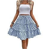 Verdusa Women's Boho Floral Tiered Ruffle Skirts Flowy Flared Summer Knee Length Midi Skirt