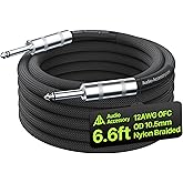 AA AUDIO ACCESSORY 12 AWG OFC Speaker Cable 1/4 Inch 6.6ft Nylon Braided, Kevlar-Reinforced, Noiseless Design Triple(2 OFC&Al-Foil)Shielded Guitar Amp Head to Cabinet Cable for Marshall Boss Cab&Head