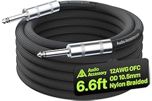 AA AUDIO ACCESSORY 12 AWG OFC Speaker Cable 1/4 Inch 6.6ft Nylon Braided, Kevlar-Reinforced, Noiseless Design Triple(2 OFC&Al-Foil)Shielded Guitar Amp Head to Cabinet Cable for Marshall Boss Cab&Head