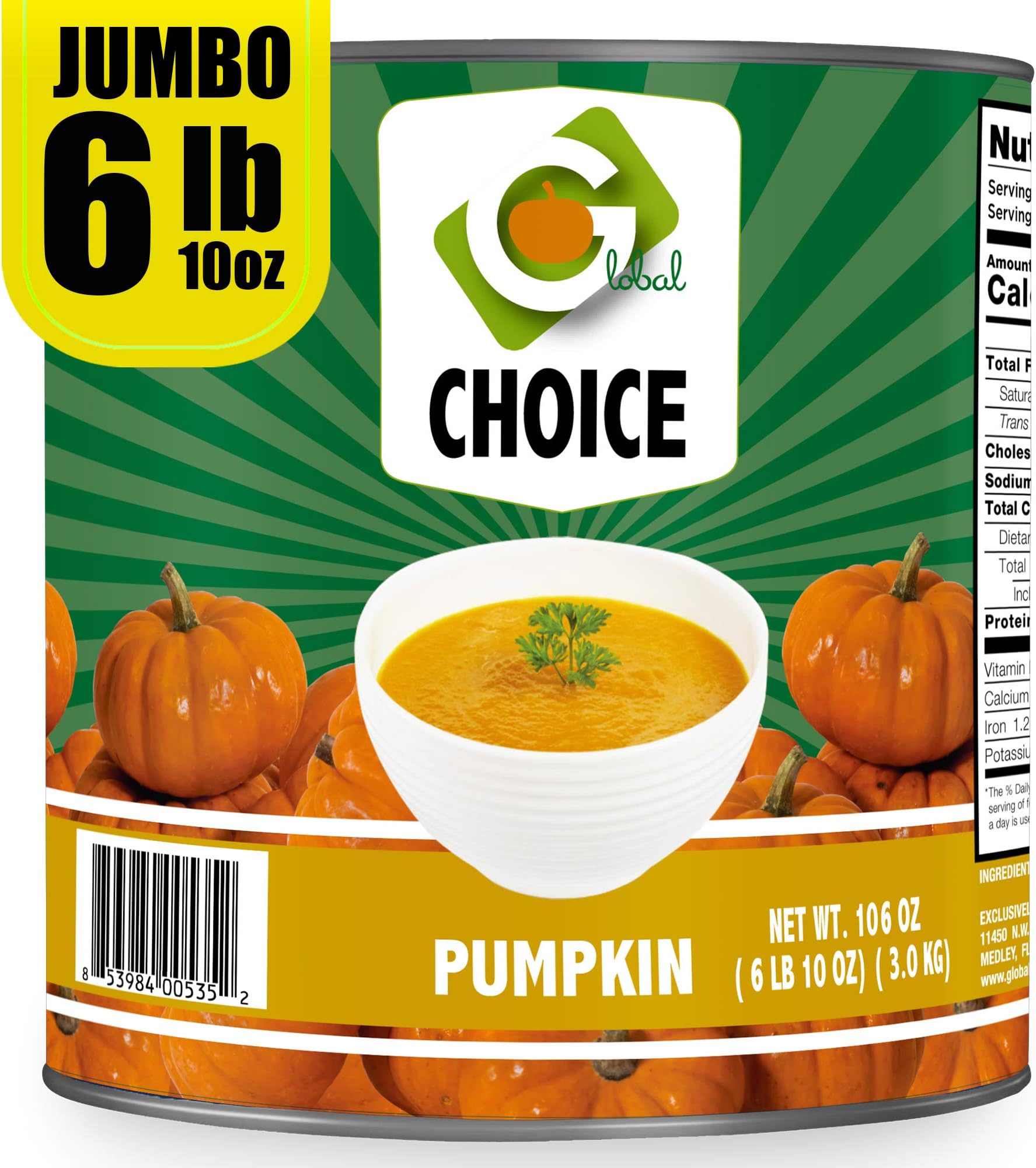 Global Choice - Pumpkin Puree - 106 oz - JUMBO size