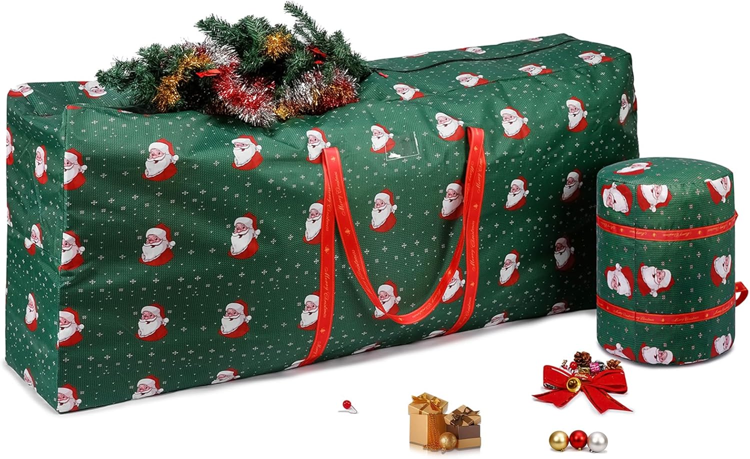 Holiday Décor Storage - YueBags Christmas Tree Storage Bag Fits for 7.5ft,8ft,9ft Artificial Tree, Waterproof Large Holiday Xmas Disassembled Tree Bags, XL Assembled Tree Duffel Bag with Ornament Storage Bag (Green)