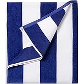 LULUHOME Large Oversized Beach Towel - Big Cotton 36 x 70 Inch Striped Pool Towel, Large Cabana Soft Swimming Towel for Adult Men Women,Dark Blue