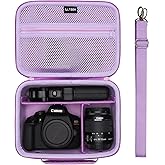Camera Case Compatible with Canon EOS Rebel T7/R50/R6 Mark II/R100/R50 V/T6/R8/R10/R5 Mark II/RP/R7/5D Mark IV/SL3/R5/T100 DSLR SLR Camera, Len and Tripod with 4 Dividers and Shoulder Strap, Purple