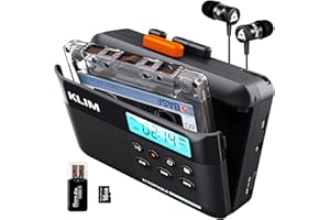 KLIM K7 Cassette Tape Player - Cassette to MP3 Converter - Portable - Built-in Microphone & Speaker - Rechargeable Battery - Earphones - 16GB SD Card - Black-Orange