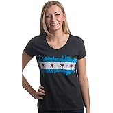 Chicago City Flag Skyline | Vintage Retro Triblend V-Neck Shirt Top for Women