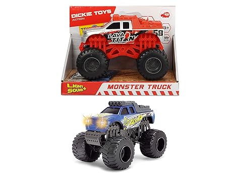 Dickie Toys 203752010 Monster Truck, 2-sort. 203752010-Monster Licht-& Soundfunktion, 1:43, 15 cm, 2-Sortiert, rot/blau