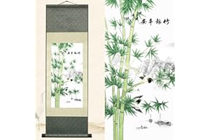 Newscz Asian Wall Art Chinoiserie Decor Silk Scroll Painting Art Poster Plant Bamboo Wall Mural Art for Living Room Asian Home Oriental Decor 36 by 12 in