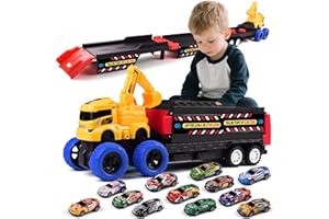 Kiapeak Toy Trucks for Toddlers 3 4 5 6 Years Old Kids,36 Inch Foldable Race Track Transport Vehicle & 12 Pull Back Racing Ca