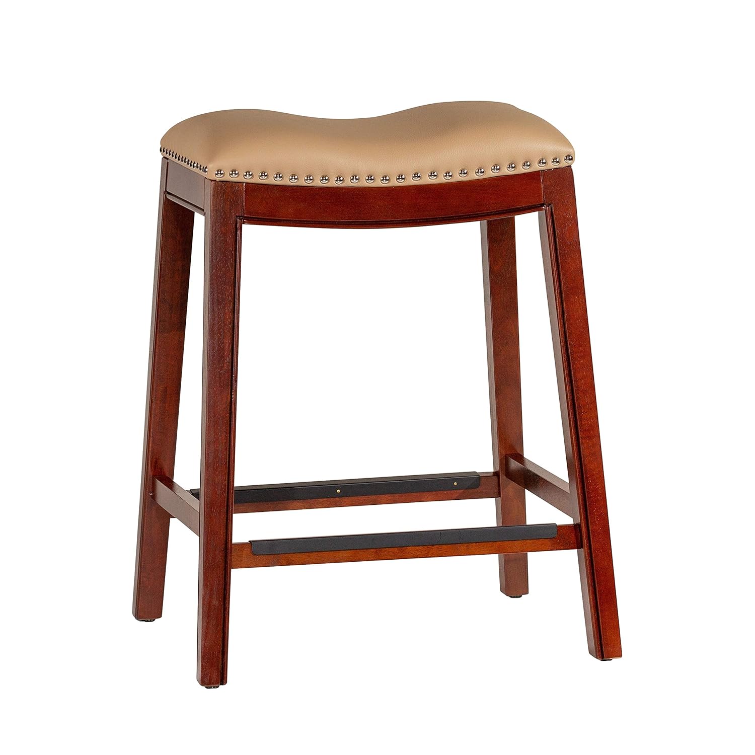 Best Classic Solid Wood Saddle-Seat Kitchen Counter Stool With Foot Plate With Padded Seat