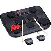 Pyle Electronic Tabletop Digital Drum Set, Compact Portable Drum Pad Kit w/ 7 Touch Sensitive Drum Pads and Pedals, 273 Sounds, USB &amp; Headphone Outputs, MIDI/AUX Inputs, 4x5&rdquo; Drums &amp; 3x3.5&rdquo; Cymbals