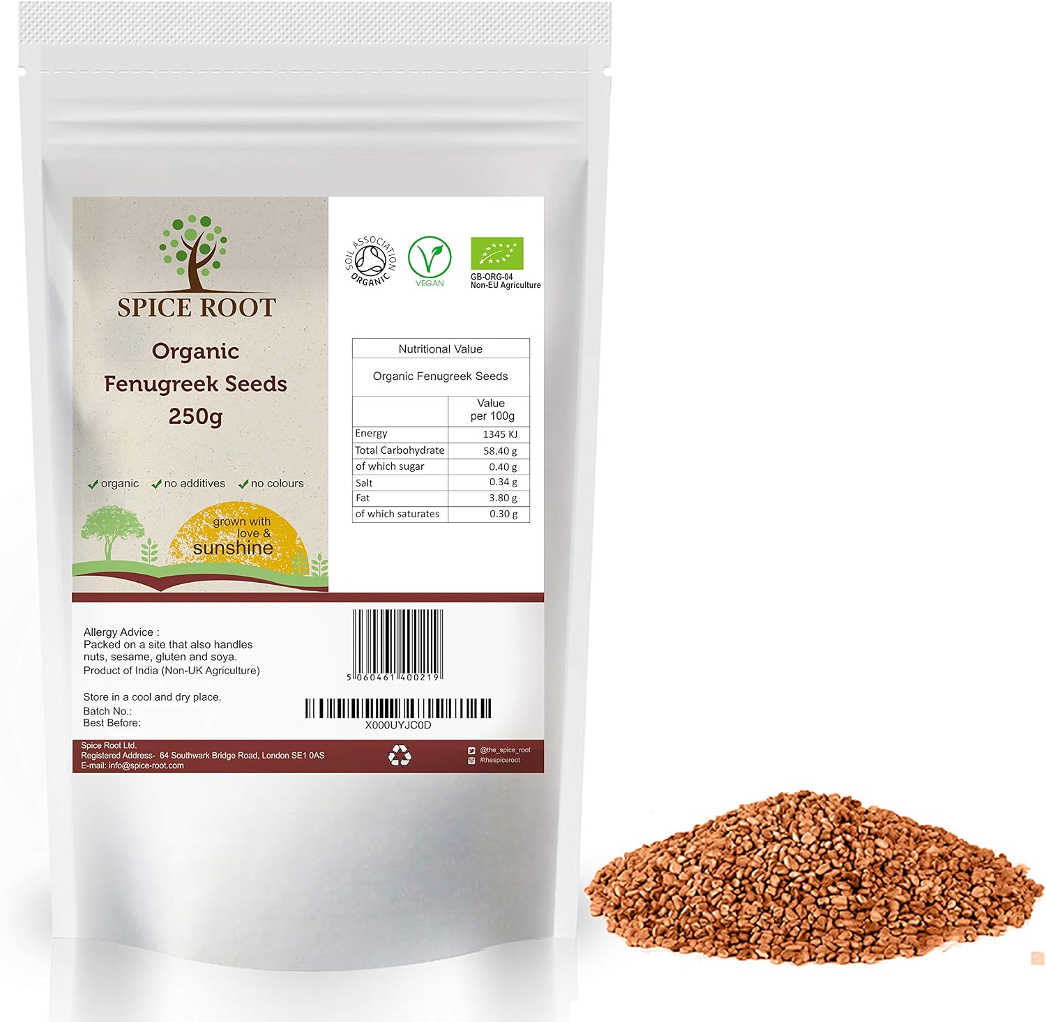 Organic Fenugreek Seeds 250g (Methi Seeds) - Certified Organic, 250 g (Pack of 1)