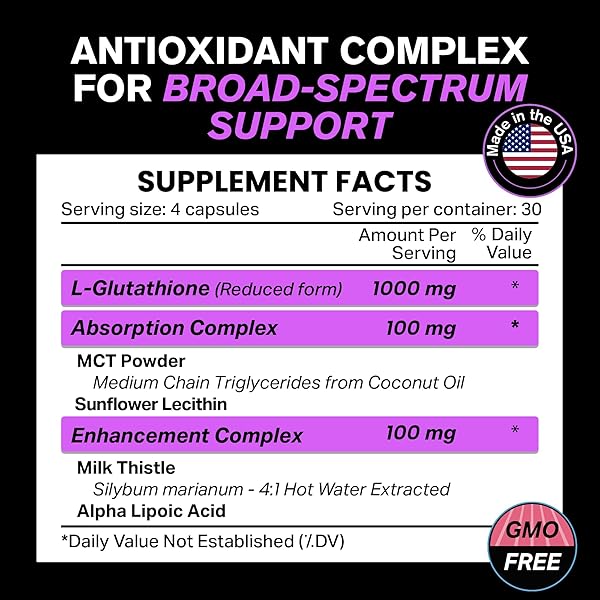 1000MG GLUTATHIONE FOR IMMUNE SUPPORT – 100MG ABSORPTION COMPLEX – REDUCED LIPOSOMAL GLUTATHIONE SUPPLEMENT WITH ALPHA LIPOIC ACID – BRAIN BOOSTER, GLOWING SKIN, LIVER SUPPORT, 120 VEGETARIAN CAPSULES