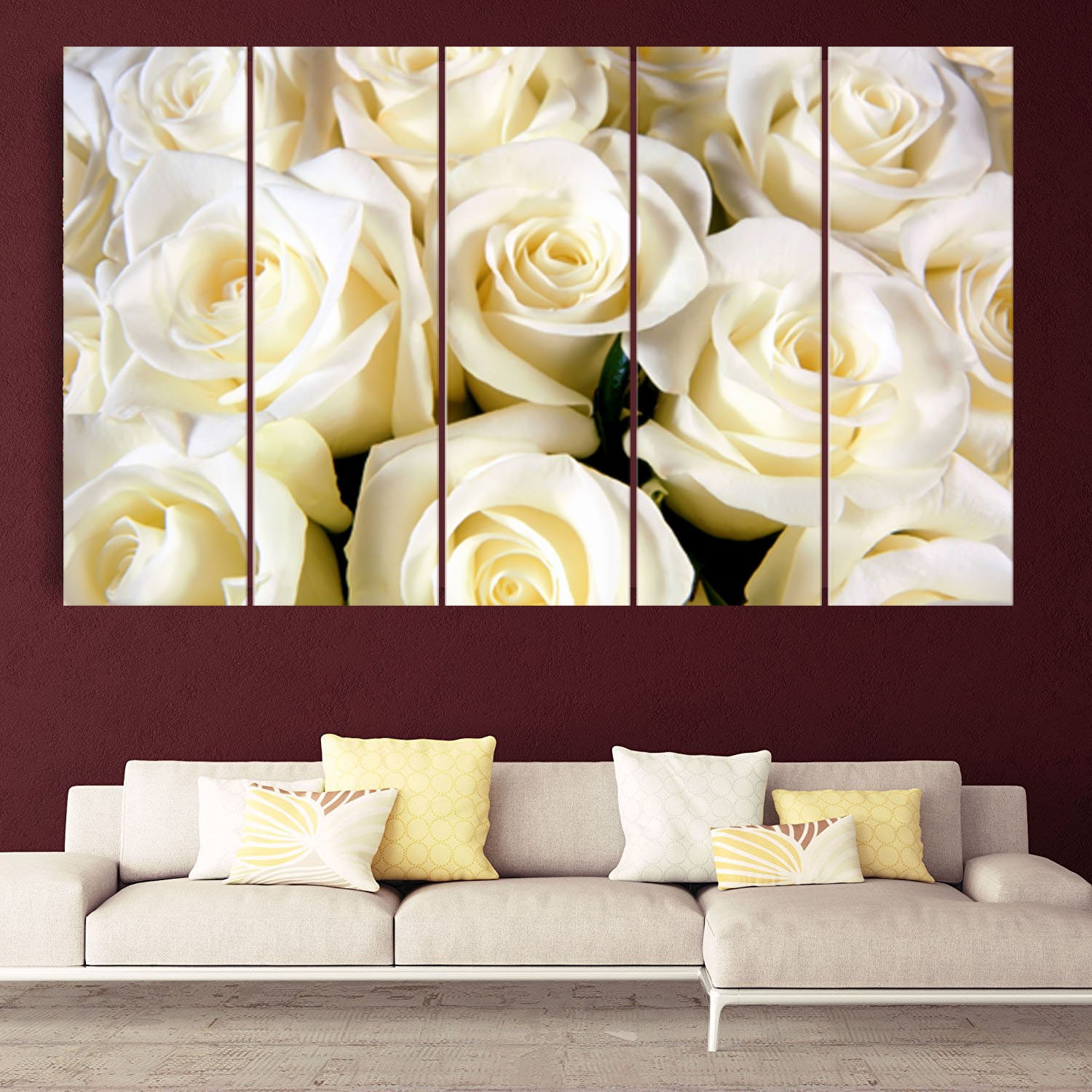 Kyara Arts Split Wall Painting In Multiple Frames Wooden Framed Art Panels Wall Painting Flowers 7mm Hard Mdf Board Painting Ready To Hang Beautiful White Flower Floral Art Digital