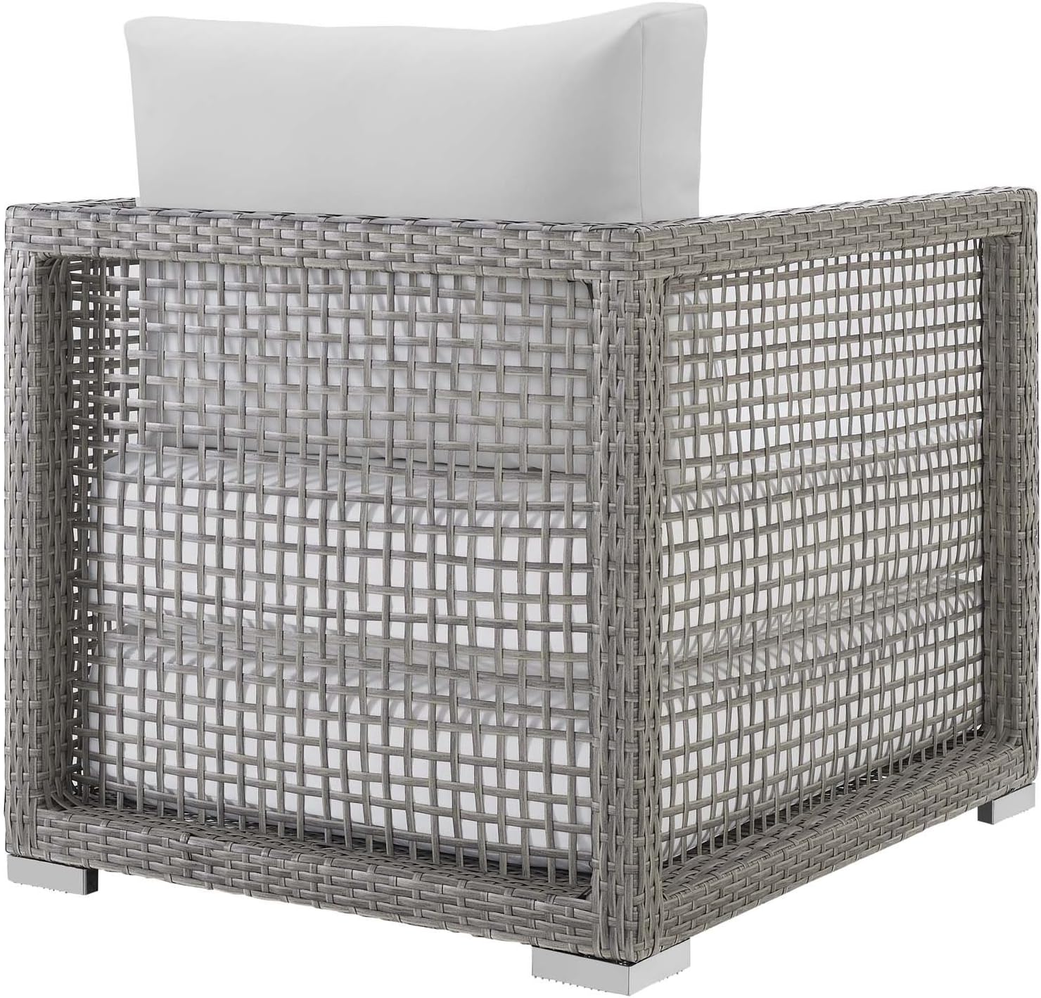 Modway Aura Wicker Rattan Outdoor Patio Dining Arm Chair with Cushion in Gray Gray : Garden & Outdoor