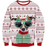 uideazone Unisex Ugly Christmas Sweater 3D Printed Funny Crewneck Pullover Sweatshirts for Xmas Party Celebration