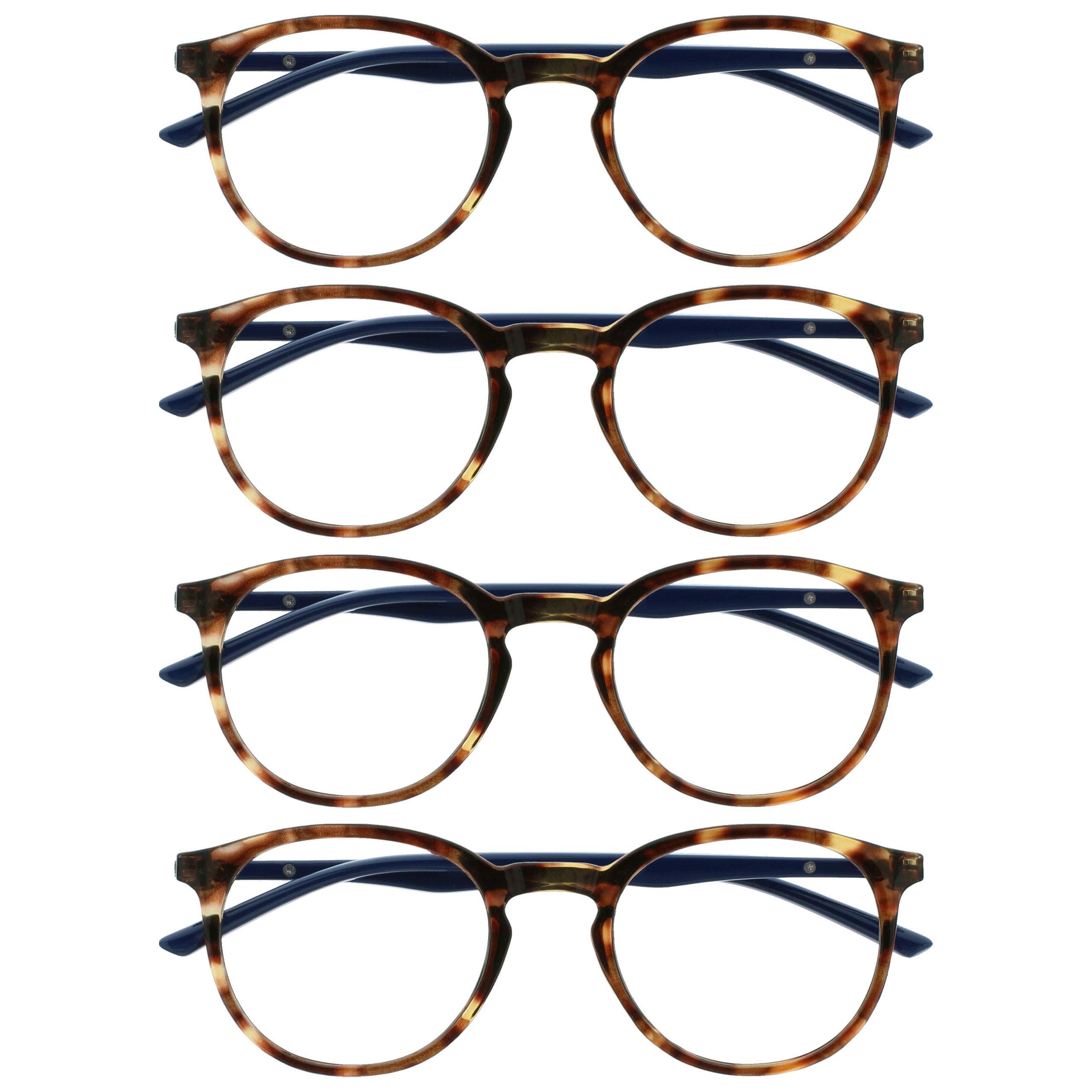 OPULIZE MET Reading Glasses for Women Men, Slim Round Frame with Spring Hinges and Scratch Resistant, Brown +0 (Pack of 4)