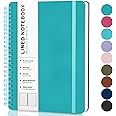 Lined Spiral Journal Notebook, A5 Hardcover Leather Notebook for Work, 5.7''×8.2'', 100GSM Thick Paper Spiral Bound Journaling Notebooks for Women & Men Office School Note Taking Business, Lake Blue