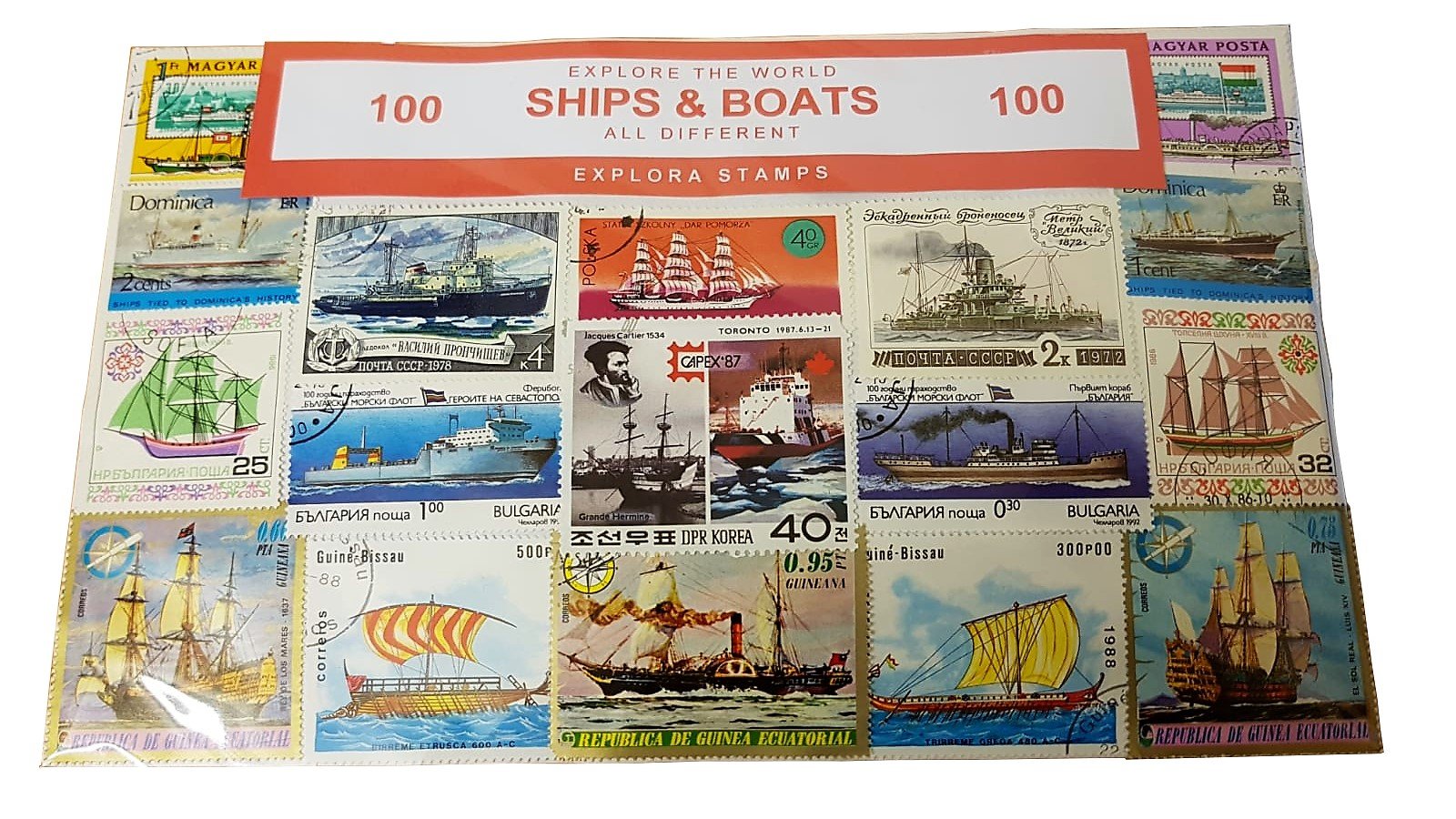 Ships of The World Stamp Collection! 100 Distinct Stamps! Timbre/Stempel/Francobollo/Sello! Rectangular Set