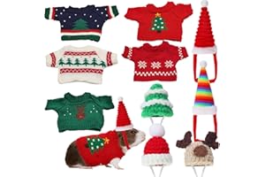 Clysee 10 Pcs Guinea Pig Clothes, 5 Guinea Pig Costume Outfit, 5 Mini Hat with Adjustable Strap Small Animal Warm Vest Sweater Cozy Hand Knitted Hat for Hamster Bunny (Modern)