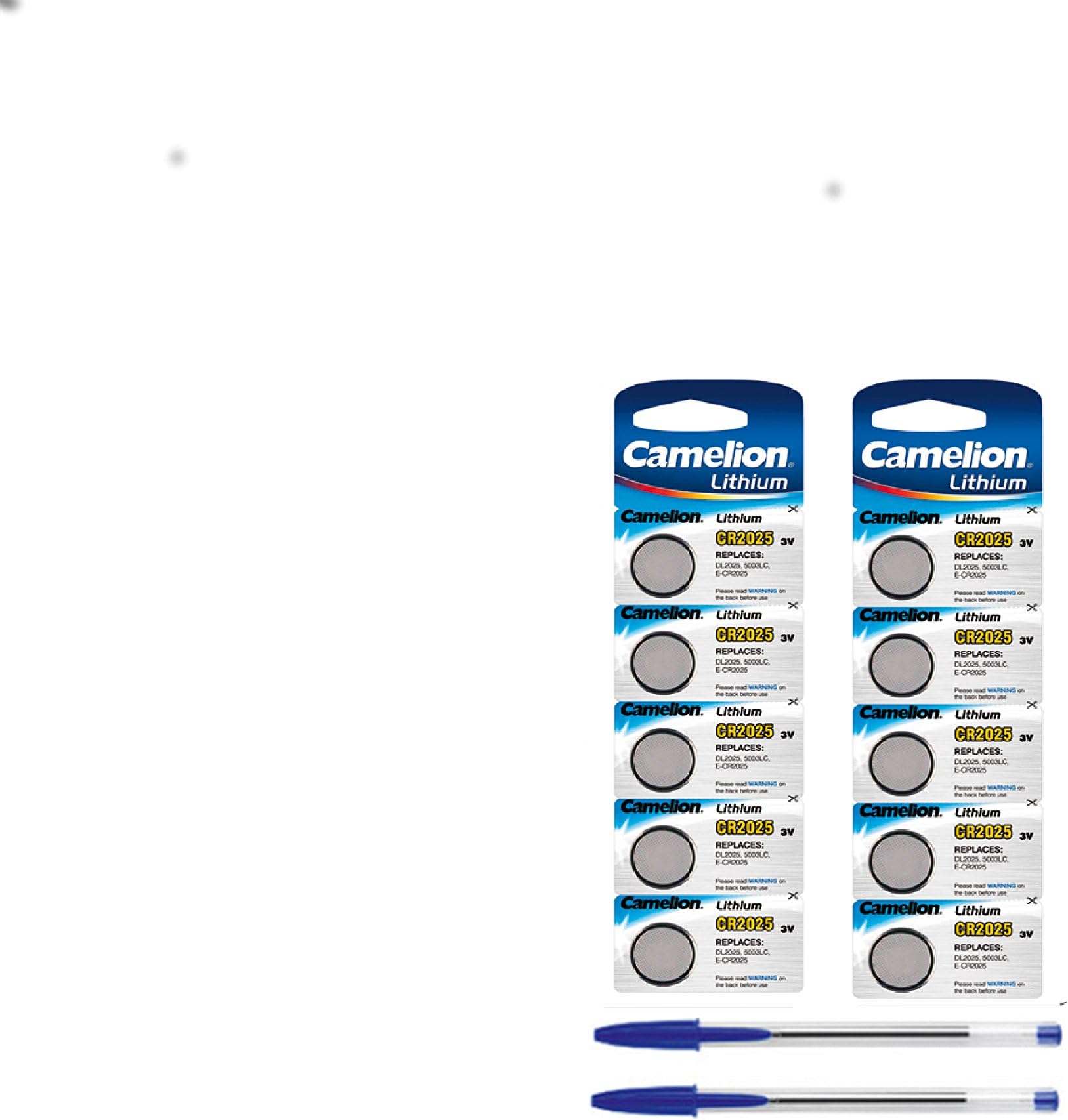 10 Camelion Lithium button cell battery CR 2025 3 V + 2x Pen free, for pulse straps