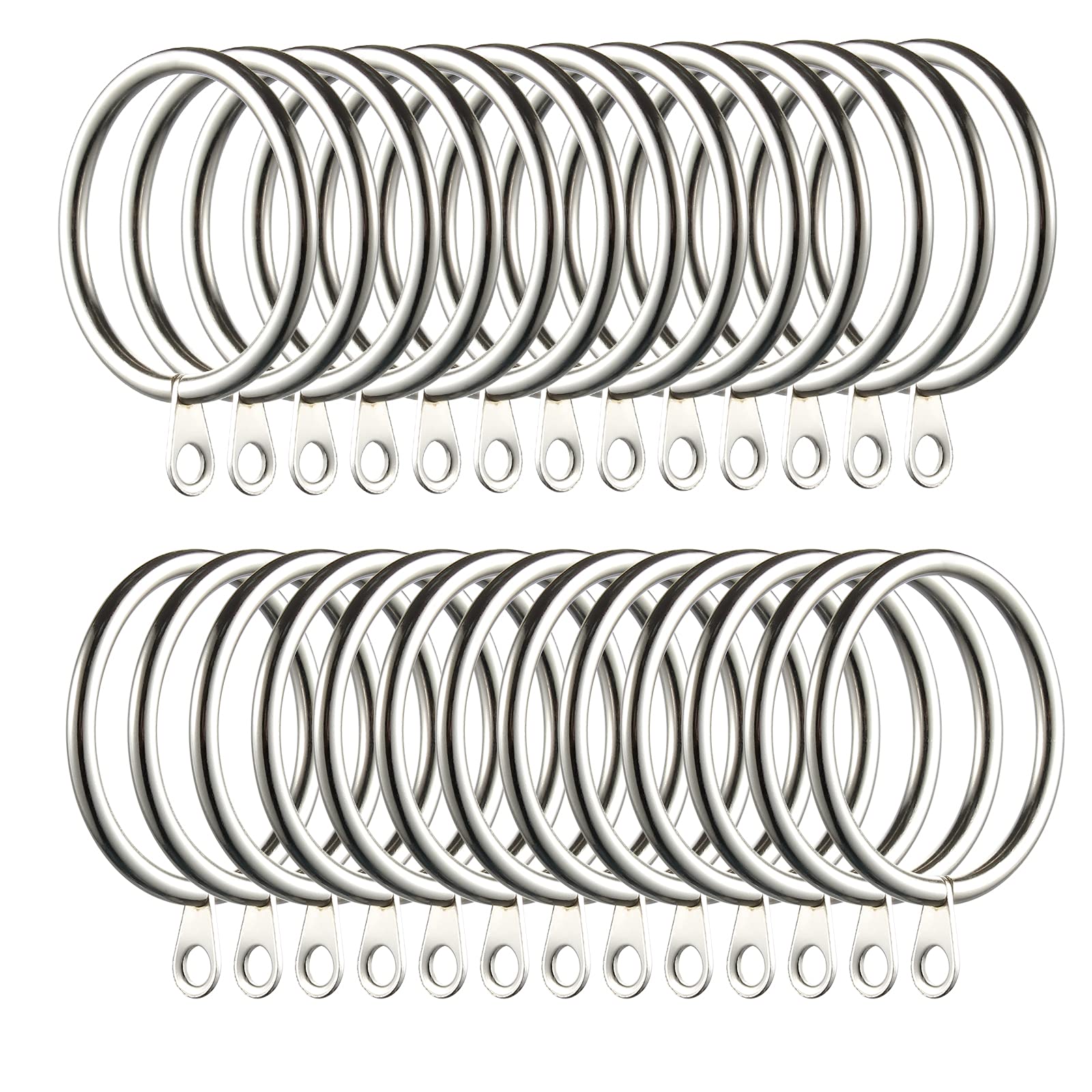 Kinsinder 60 PCS Metal Curtain Rings Hanging Rings with Fixed Eye for Curtains and Rods 38 mm Internal Diameter (Silver)