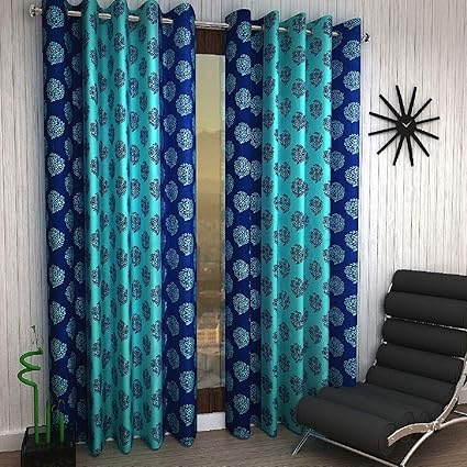 Home Sizzler 2 Piece Eyelet Polyester Door Curtain - 7ft, Blue