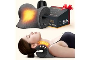 FAMEDIO Deep Heated Neck Stretcher with Graphene Heating Pad, Odorless Neck Cloud Cervical Traction Device for Pain Relief, Chiropractic Pillow for Neck & Shoulder Comfort, Gift for Women, Men (Black)