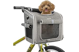 BABEYER Dog Bike Basket, Expandable Soft-Sided Pet Carrier Backpack with 4 Open Doors, 4 Mesh Windows for Small Dog Cat Puppies - Grey