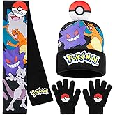 Pokemon Gifts for Boys Beanie, Gloves, and Scarf Set for Boys 4-12 Yrs, 2 or 3 Pcs Winter Accessories, Winter Hat, Knit Gear
