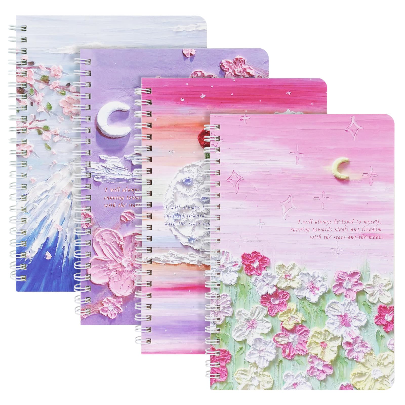 OFFCUP Wirebound Notebook, 4 Pack Spiral Notebook, 120 Pages/ 60 Sheets Waterproof Notepad Cute Exercise Lined Paper Easy to Carry Notebook for Business Office School Travel (Flower)