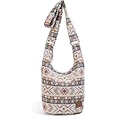 Coton Pose Women Hippie Crossbody Bag - Top Zip Large Capacity Canvas Sling Bag - Jacquard Cloth Handmade