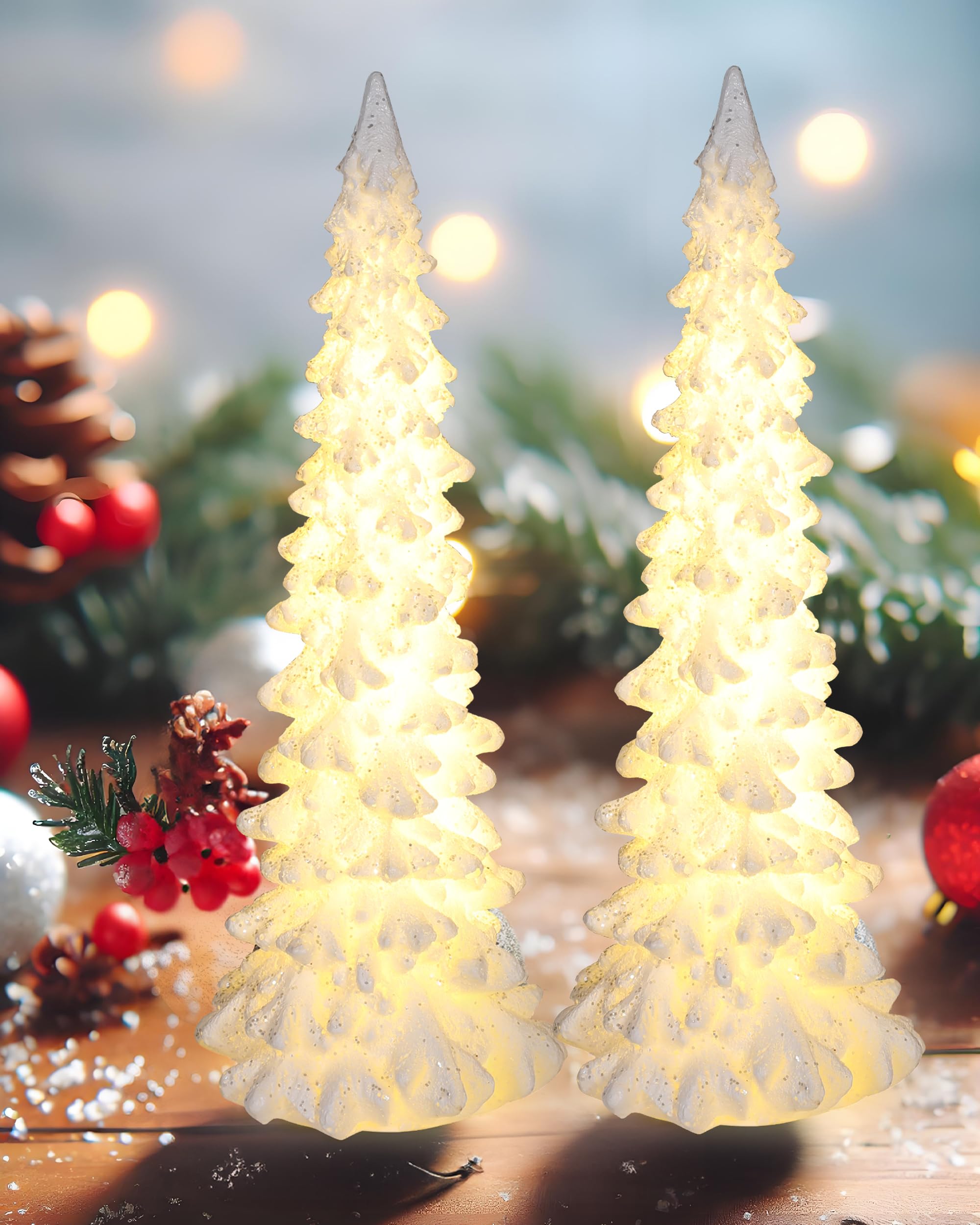 Photo 1 of GoGnome 2-Pack Tabletop Christmas Tree with Lights - 8.3'' Resin Battery Operated White Christmas Tree - Light Up Christmas Decor Indoor Christmas Decorations (Trees)