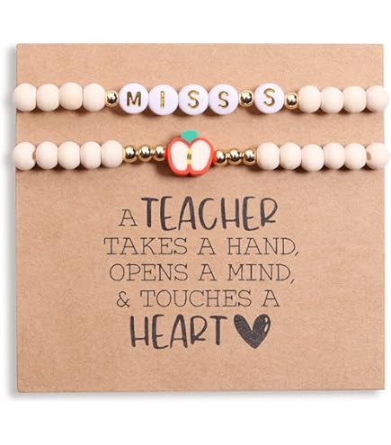 Teacher Appreciation Bracelet - Natural Agate Stone Apple Design With Card, Gifts For Women Educators